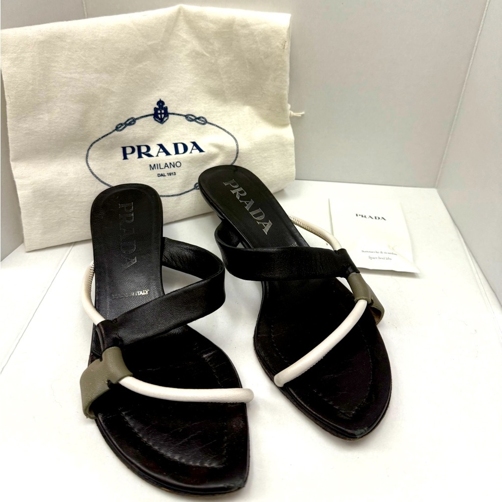 PRADA 1990s vintage kitten heel slide strappy sandal 35